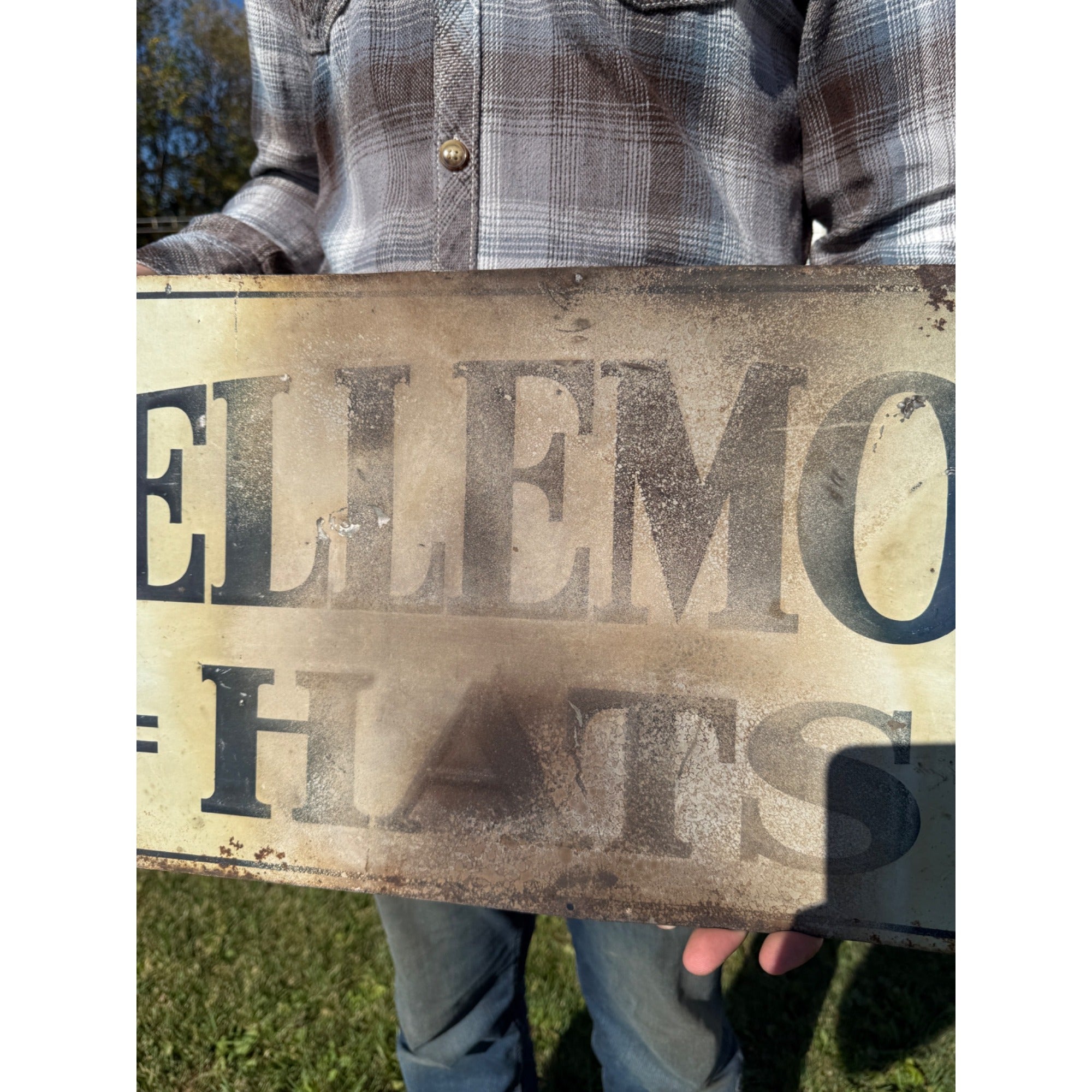 Vintage Early 1900s Bellemont Hats Tin Embossed Advertising Sign Clothing Store