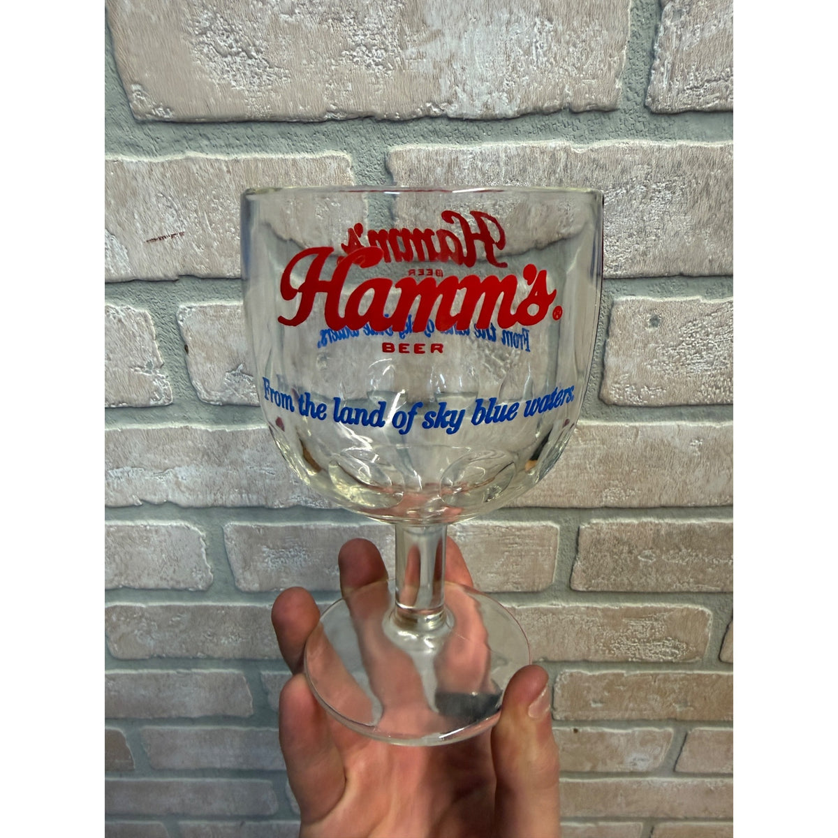 Vintage Hamm's Beer Footed Thumbprint Goblet Glass "From the Land" Slogan Breweriana