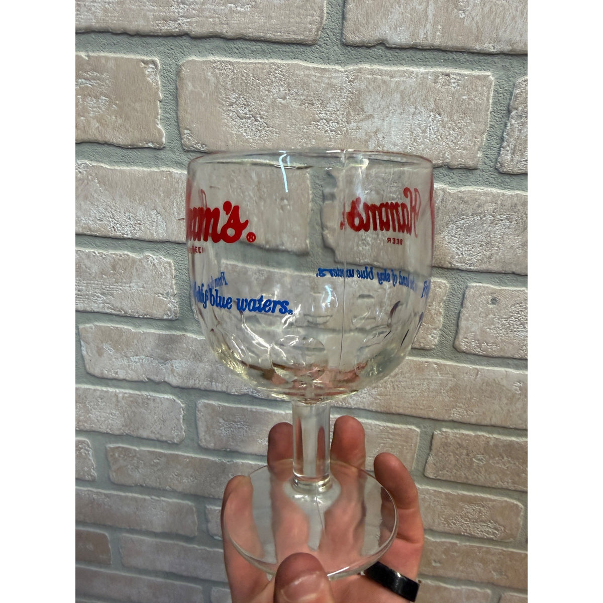 Vintage Hamm's Beer Footed Thumbprint Goblet Glass "From the Land" Slogan Breweriana