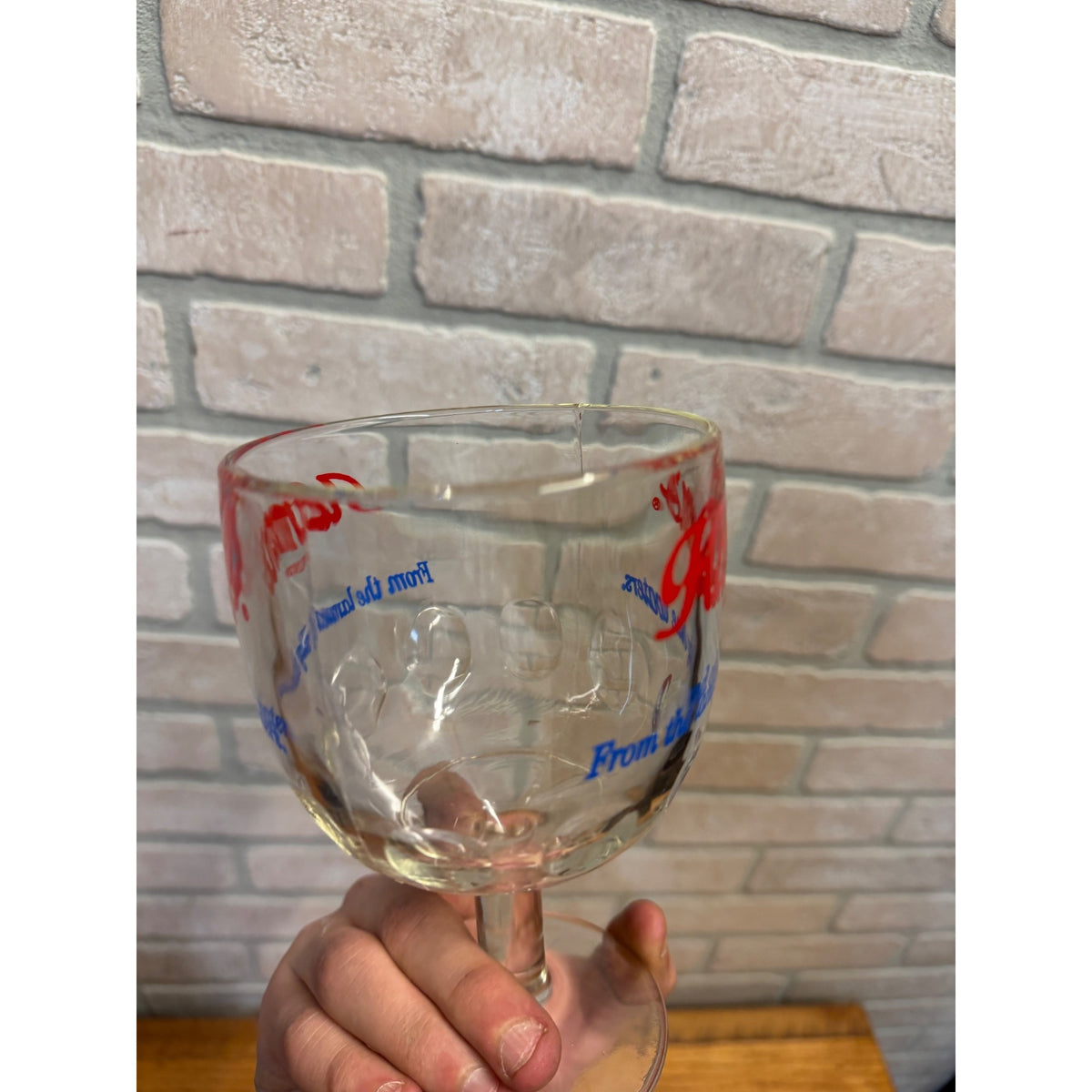 Vintage Hamm's Beer Footed Thumbprint Goblet Glass "From the Land" Slogan Breweriana