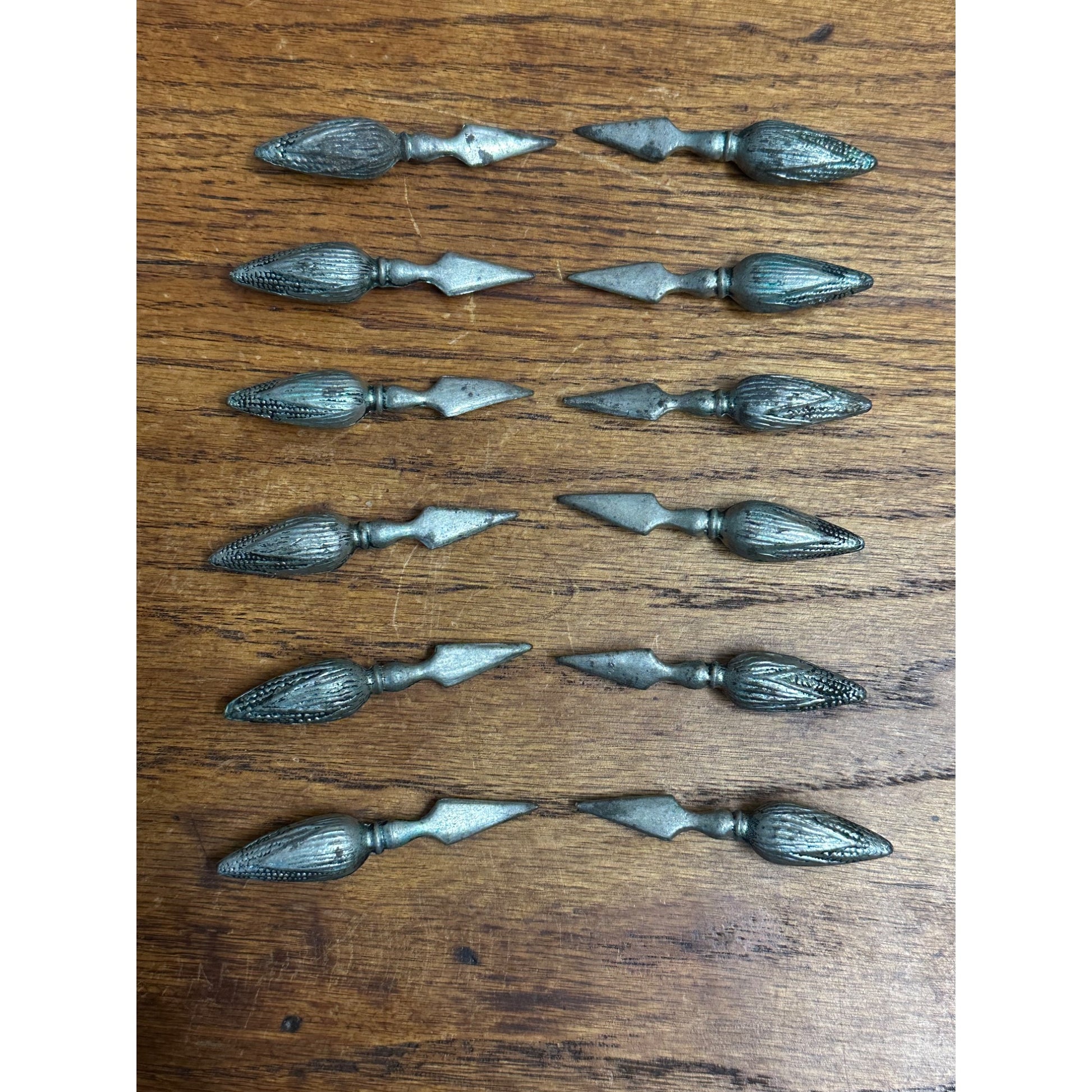 Vintage Silver Pewter Corn Cob Pick Holder Set of 12 Antique Used Heavy