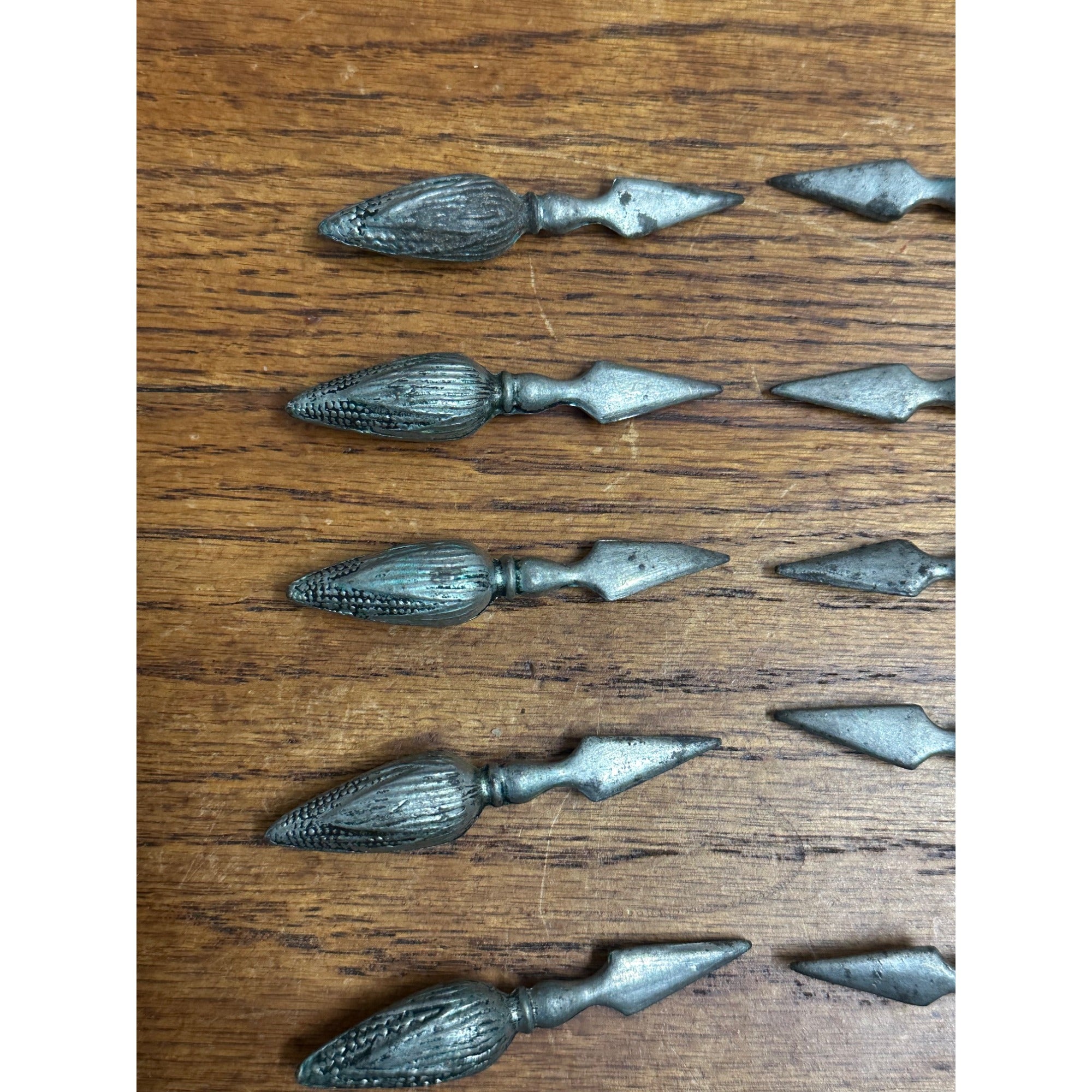 Vintage Silver Pewter Corn Cob Pick Holder Set of 12 Antique Used Heavy