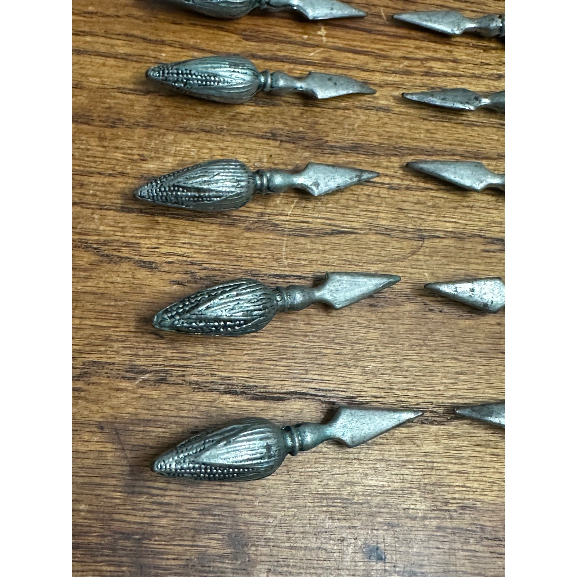 Vintage Silver Pewter Corn Cob Pick Holder Set of 12 Antique Used Heavy