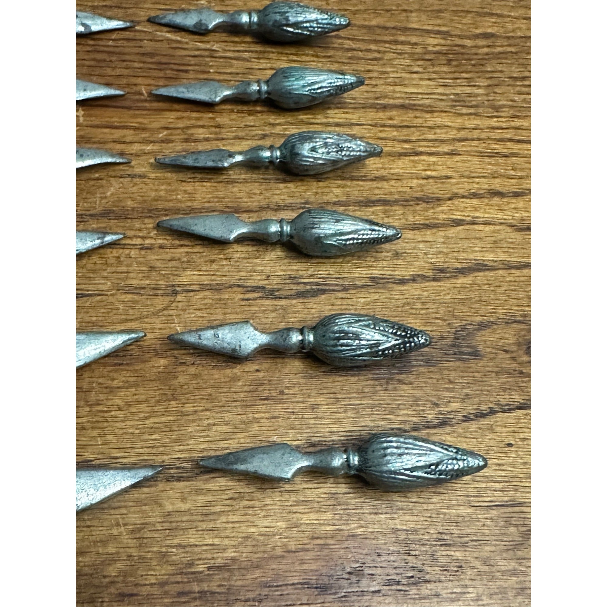 Vintage Silver Pewter Corn Cob Pick Holder Set of 12 Antique Used Heavy