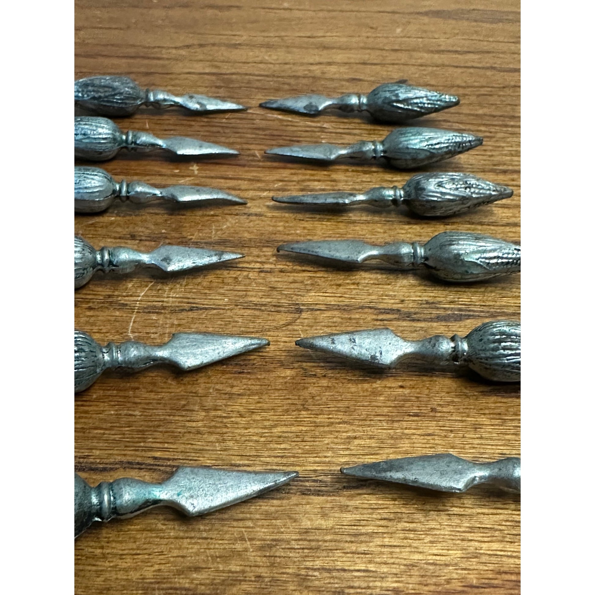 Vintage Silver Pewter Corn Cob Pick Holder Set of 12 Antique Used Heavy