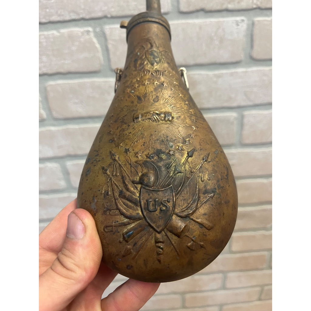 Vintage Reproduction Brass US Eagle Peace Civil War Black Powder Flask Italy