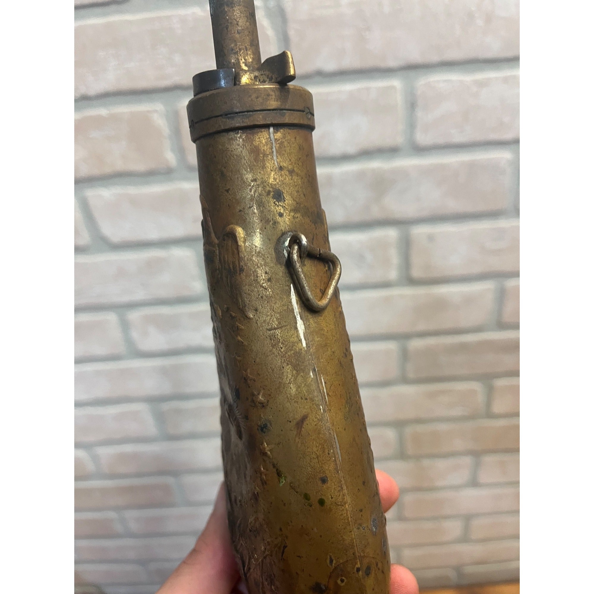 Vintage Reproduction Brass US Eagle Peace Civil War Black Powder Flask Italy