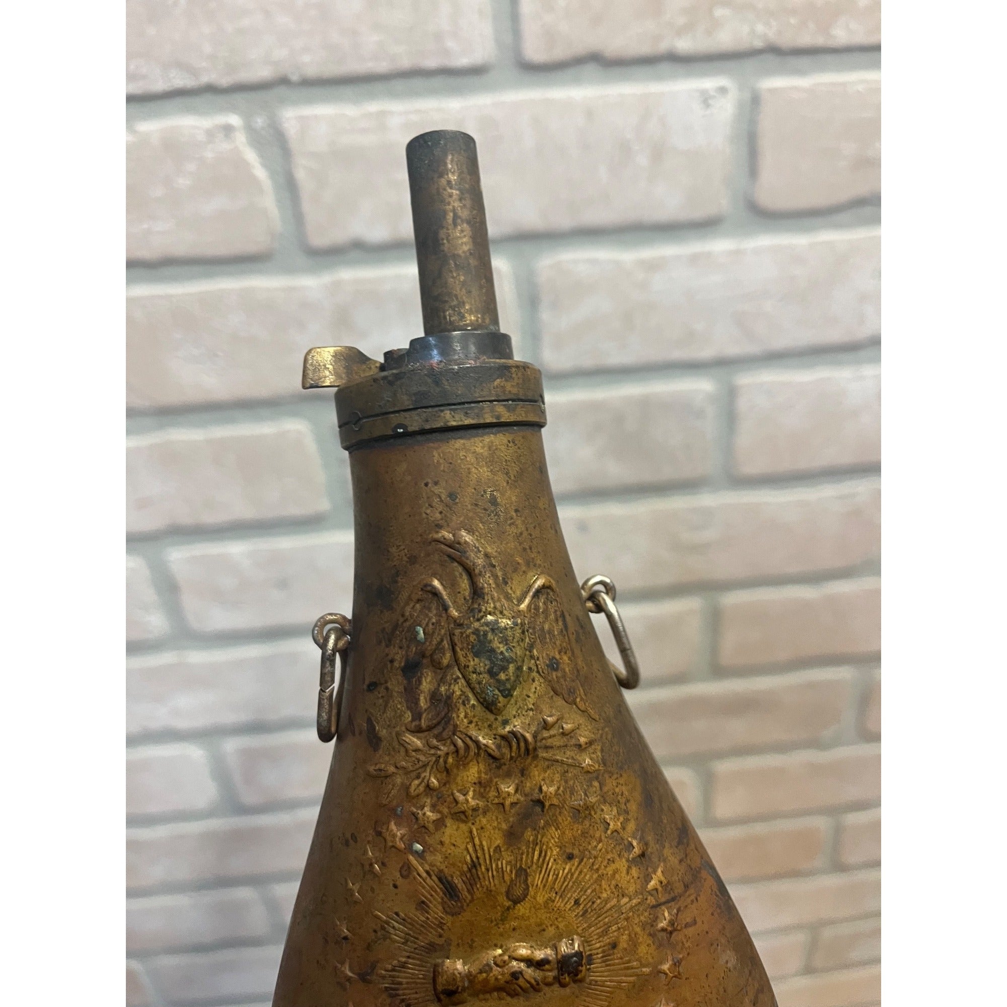 Vintage Reproduction Brass US Eagle Peace Civil War Black Powder Flask Italy