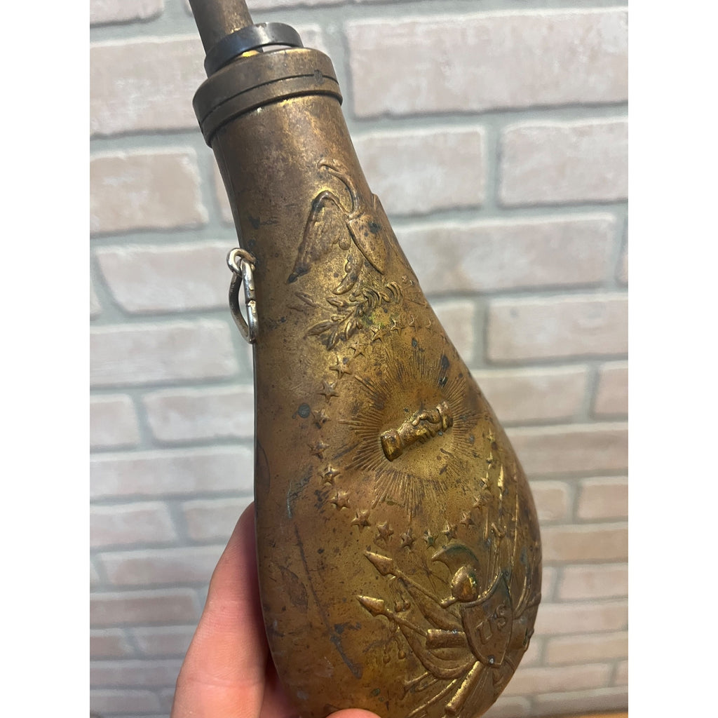 Vintage Reproduction Brass US Eagle Peace Civil War Black Powder Flask Italy
