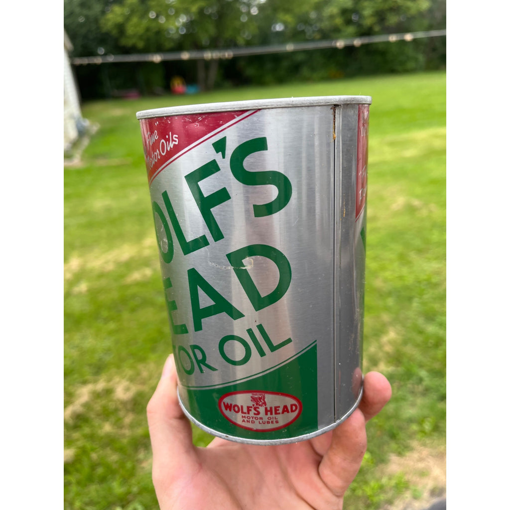 Vintage Wolf's Head Motor Oil Metal Quart Can Tin EMPTY