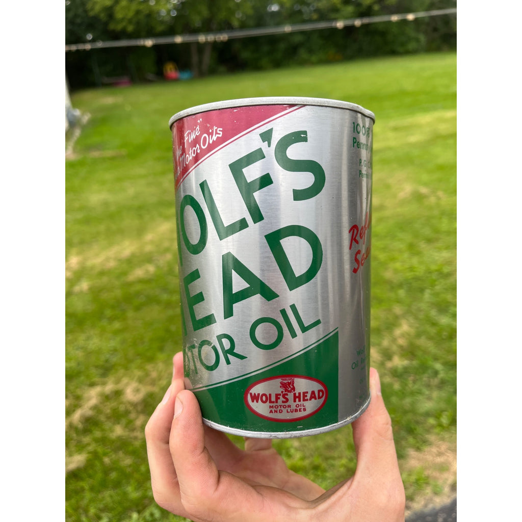Vintage Wolf's Head Motor Oil Metal Quart Can Tin EMPTY
