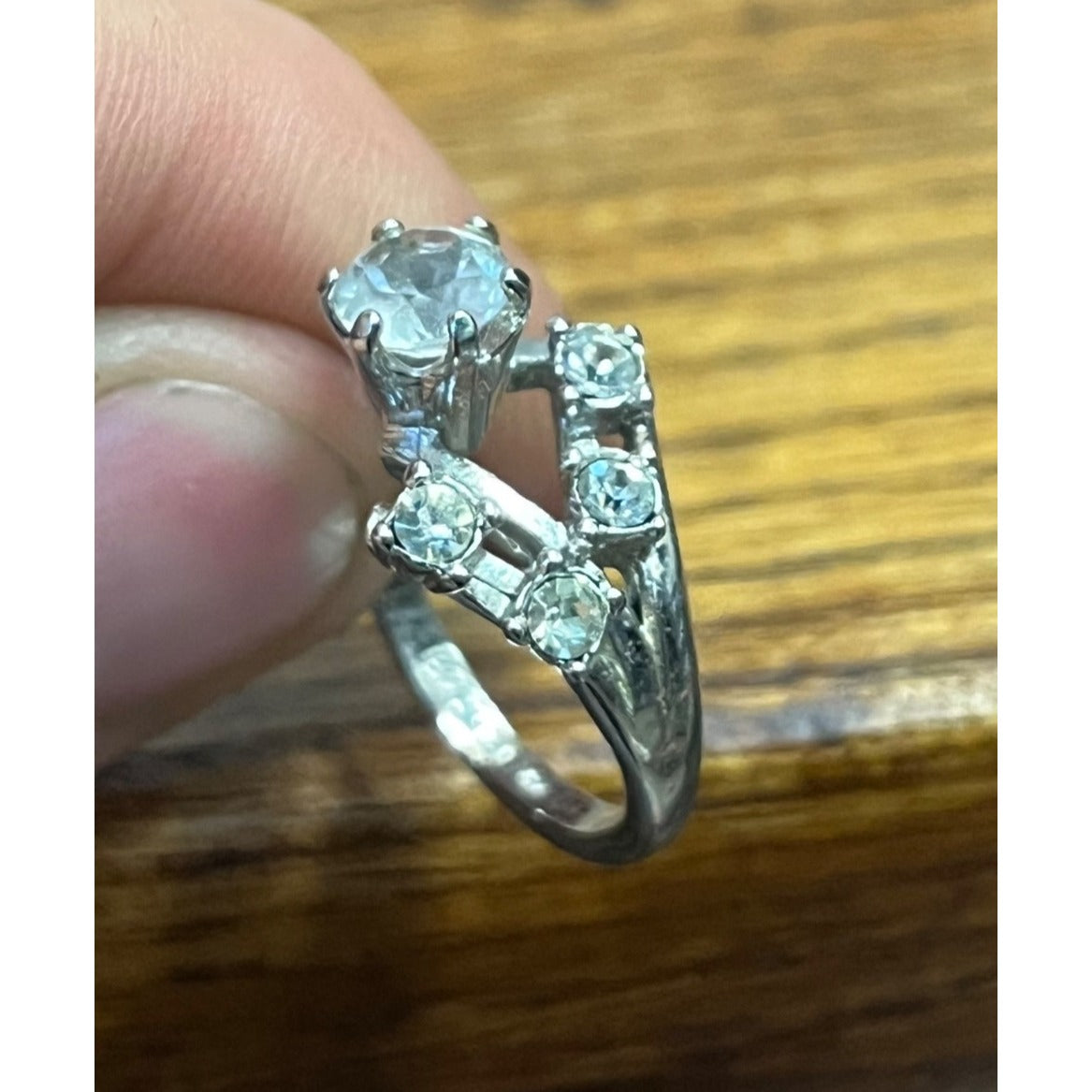 Vintage 18K HGE Gold Electroplate Cubic Zirconia Bypass Cocktail Ring Size 7