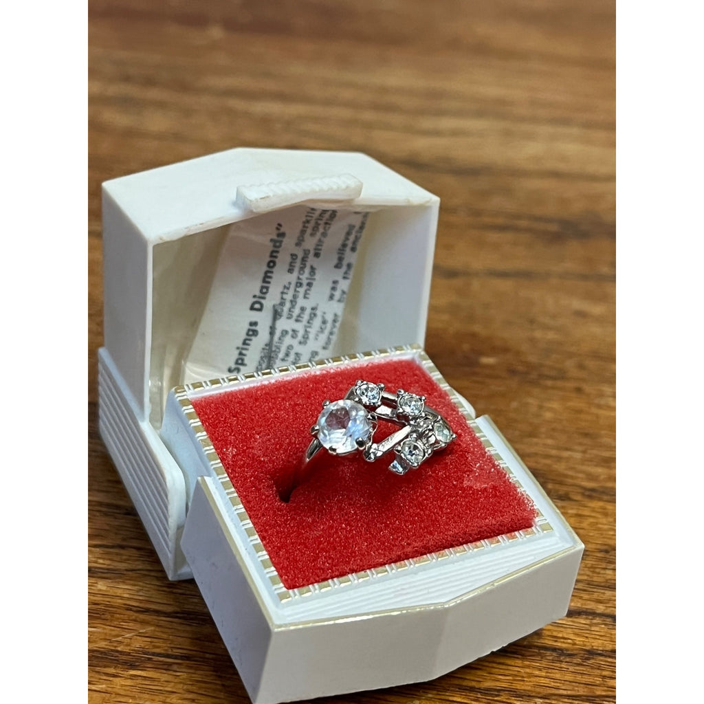 Vintage 18K HGE Gold Electroplate Cubic Zirconia Bypass Cocktail Ring Size 7