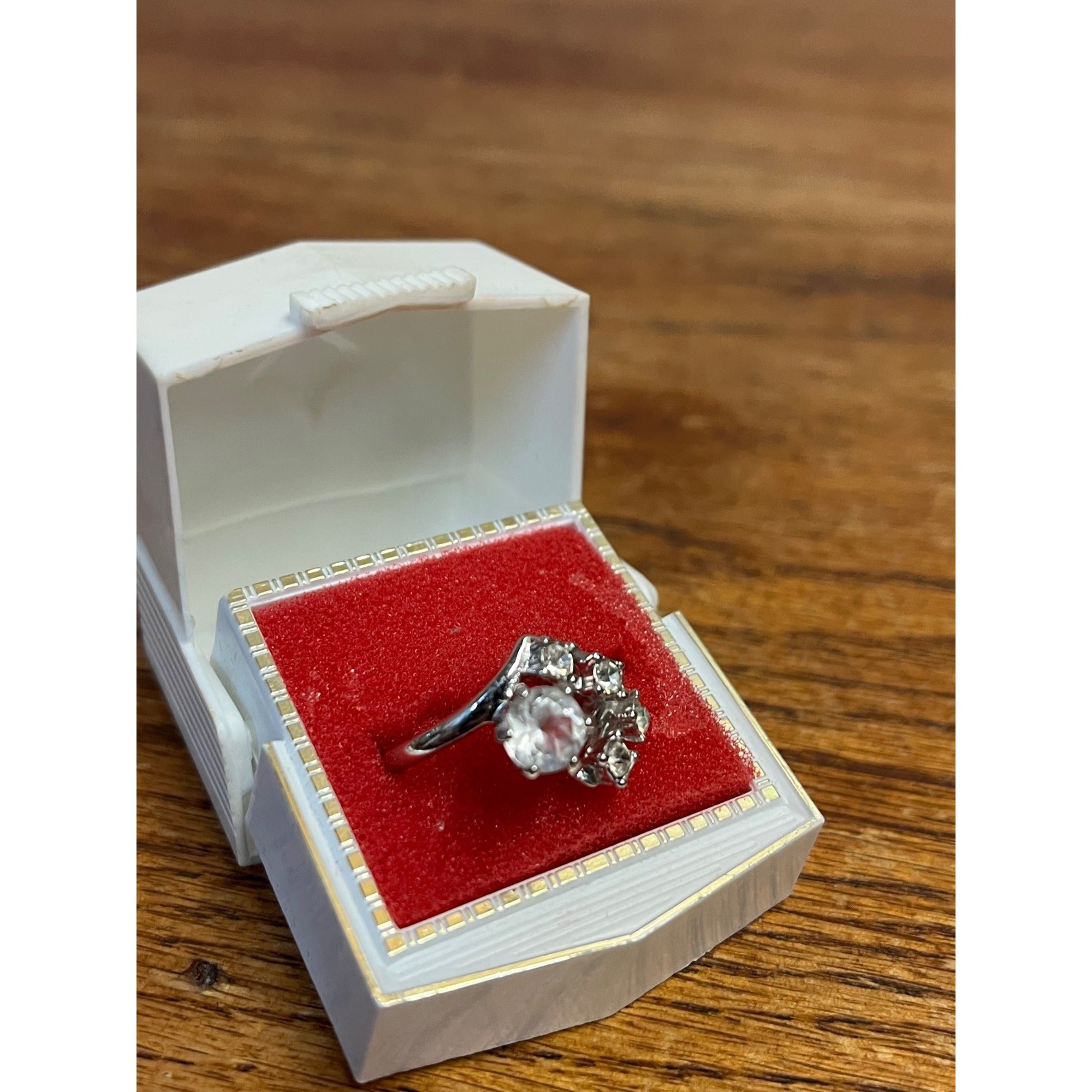 Vintage 18K HGE Gold Electroplate Cubic Zirconia Bypass Cocktail Ring Size 7