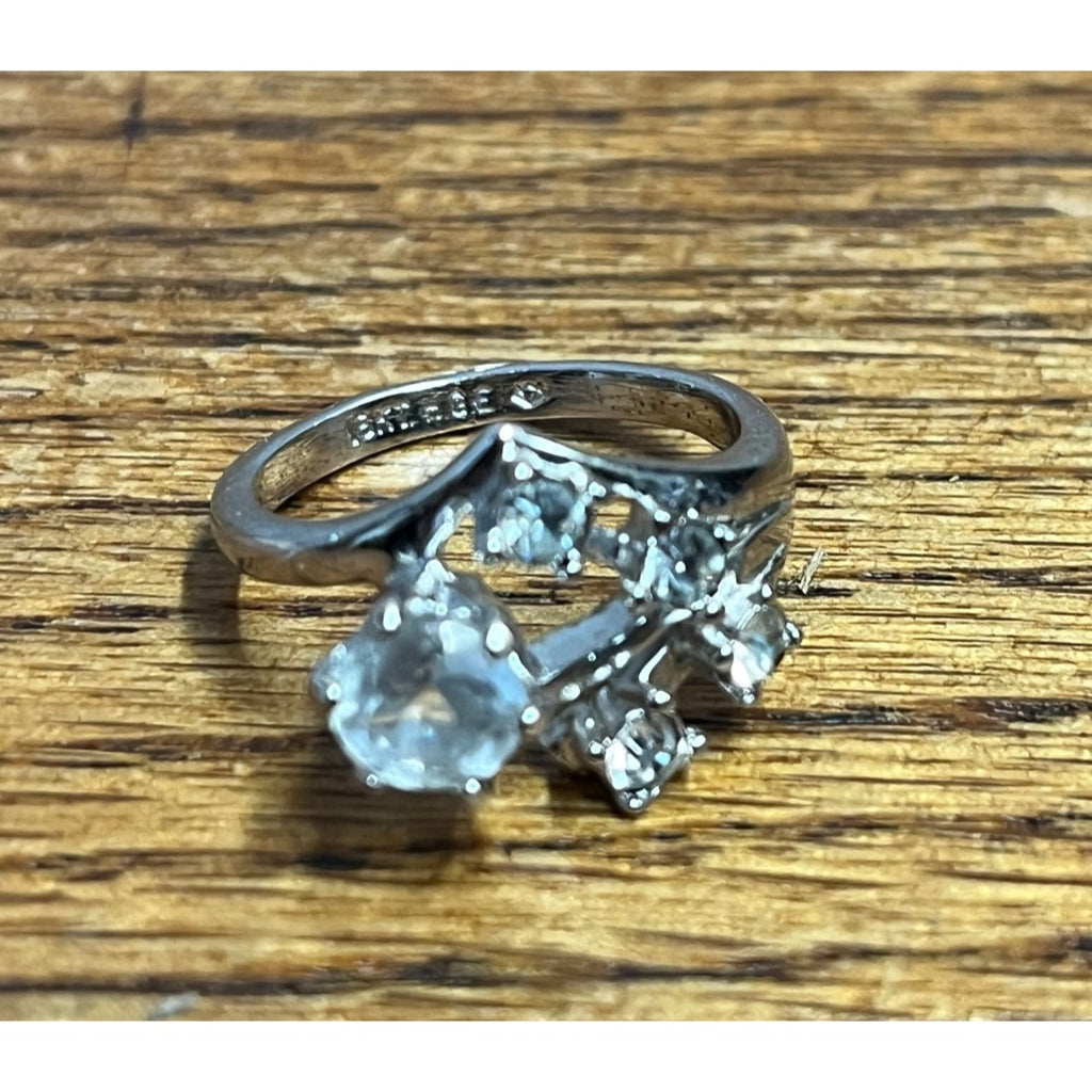 Vintage 18K HGE Gold Electroplate Cubic Zirconia Bypass Cocktail Ring Size 7
