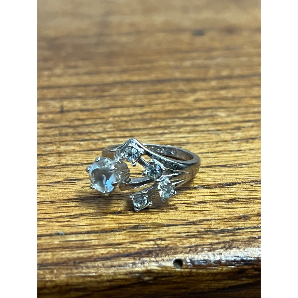 Vintage 18K HGE Gold Electroplate Cubic Zirconia Bypass Cocktail Ring Size 7