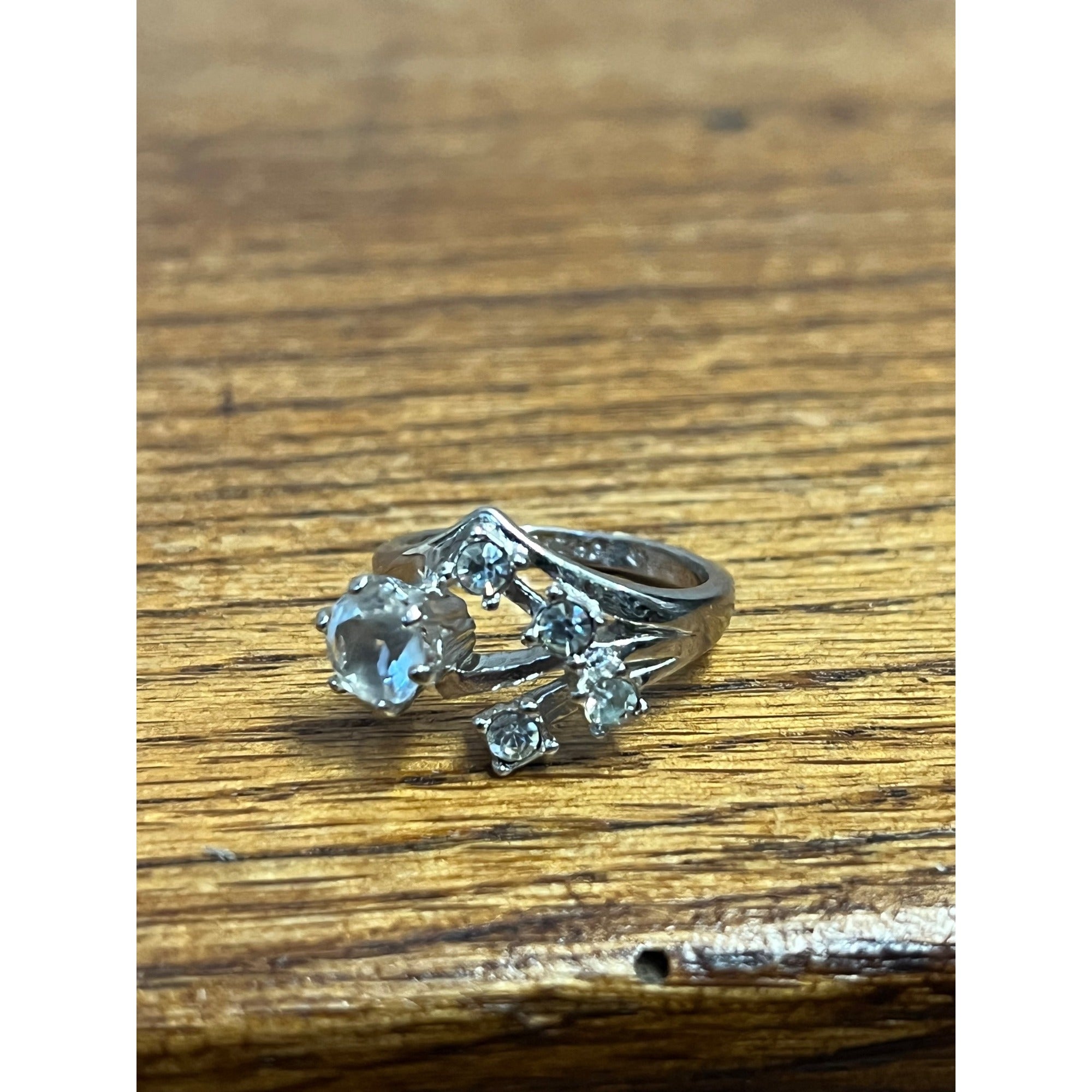 Vintage 18K HGE Gold Electroplate Cubic Zirconia Bypass Cocktail Ring Size 7