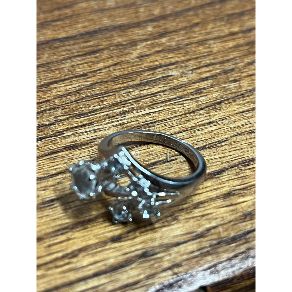 Vintage 18K HGE Gold Electroplate Cubic Zirconia Bypass Cocktail Ring Size 7