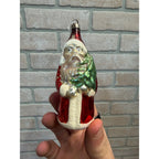 1960s Christmas Santa Claus Ornament Glass Holding Tree