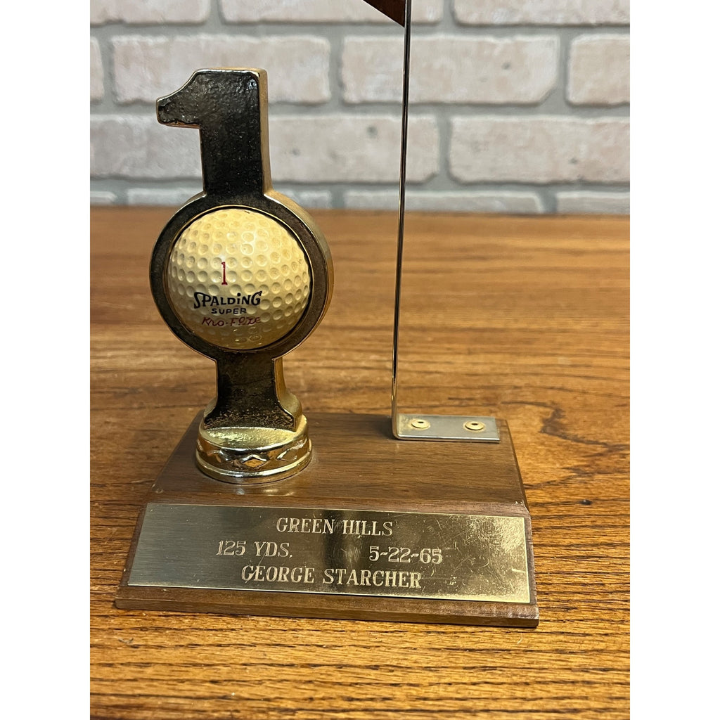Vintage 1965 Spalding Hole In One Golf Ball Trophy Hole #8 Flag Wood Base