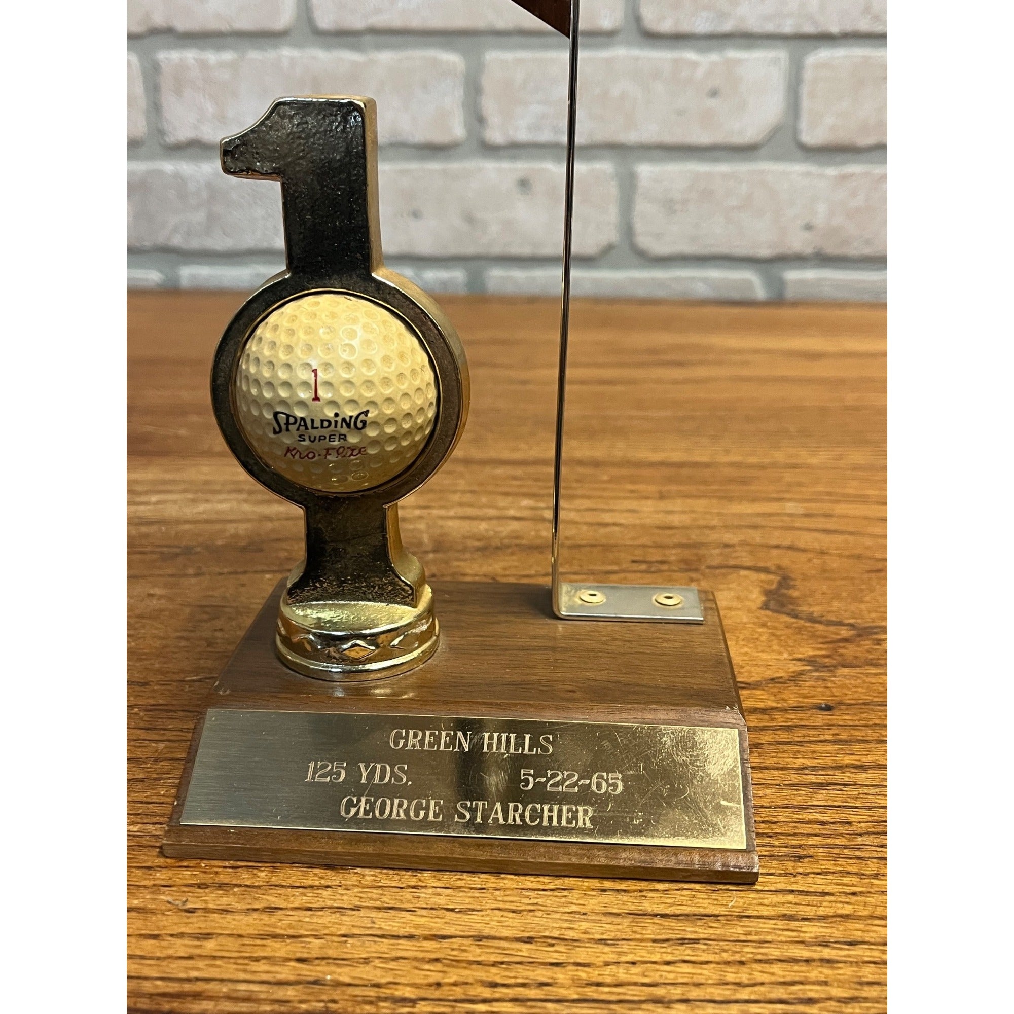 Vintage 1965 Spalding Hole In One Golf Ball Trophy Hole #8 Flag Wood Base