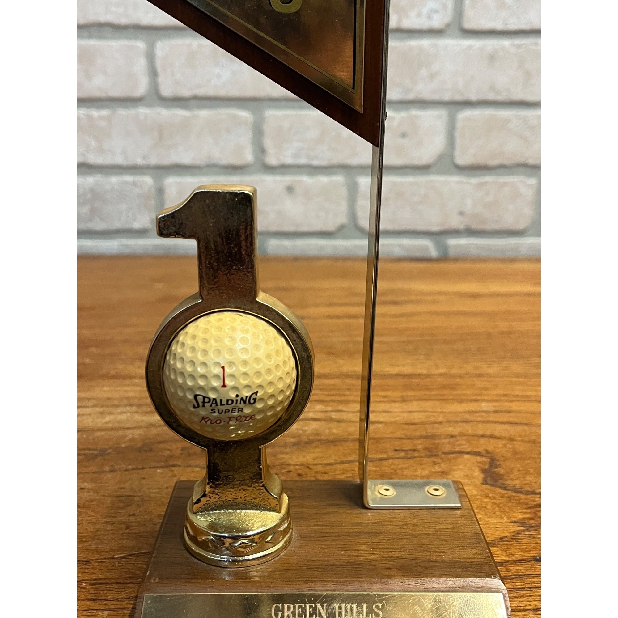 Vintage 1965 Spalding Hole In One Golf Ball Trophy Hole #8 Flag Wood Base