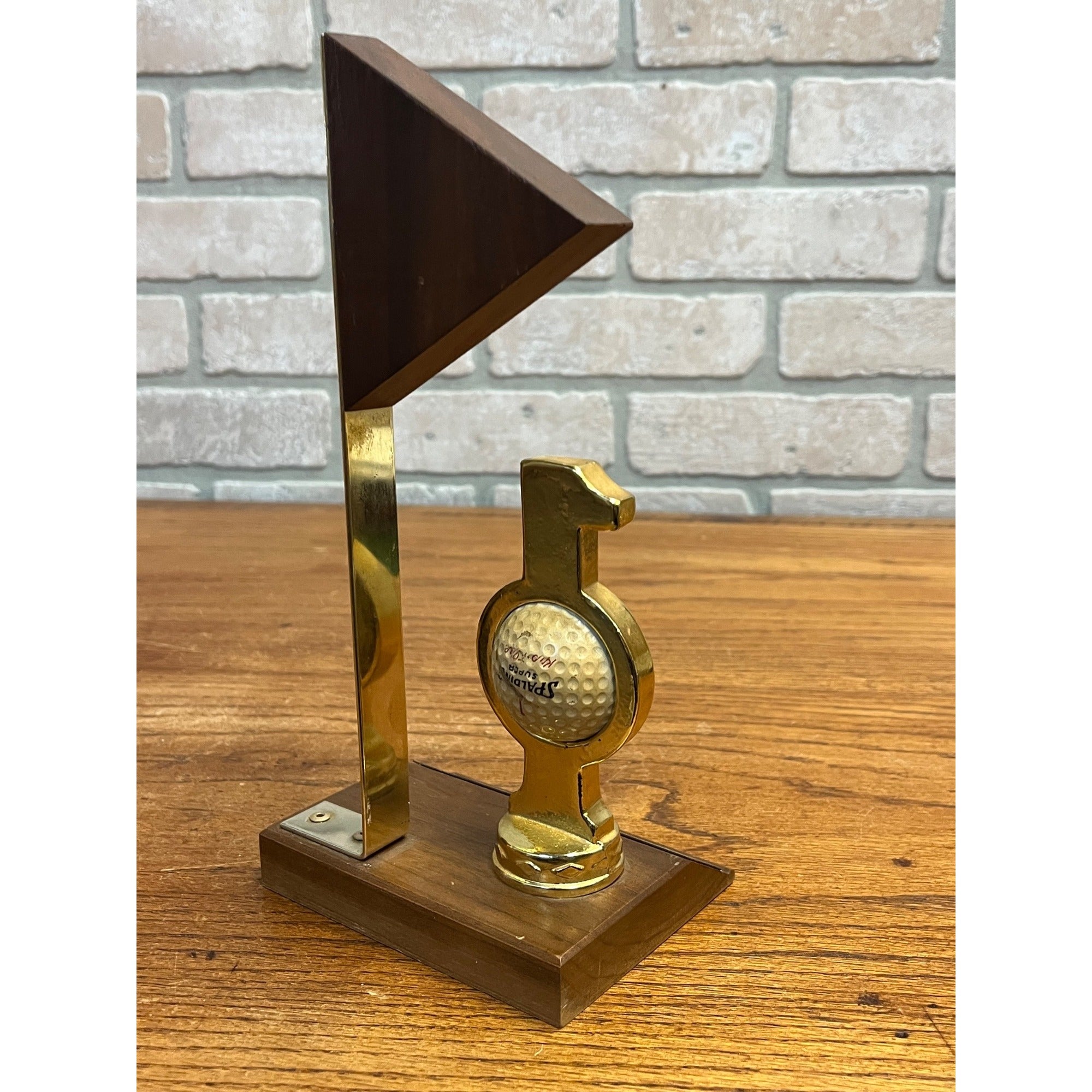 Vintage 1965 Spalding Hole In One Golf Ball Trophy Hole #8 Flag Wood Base