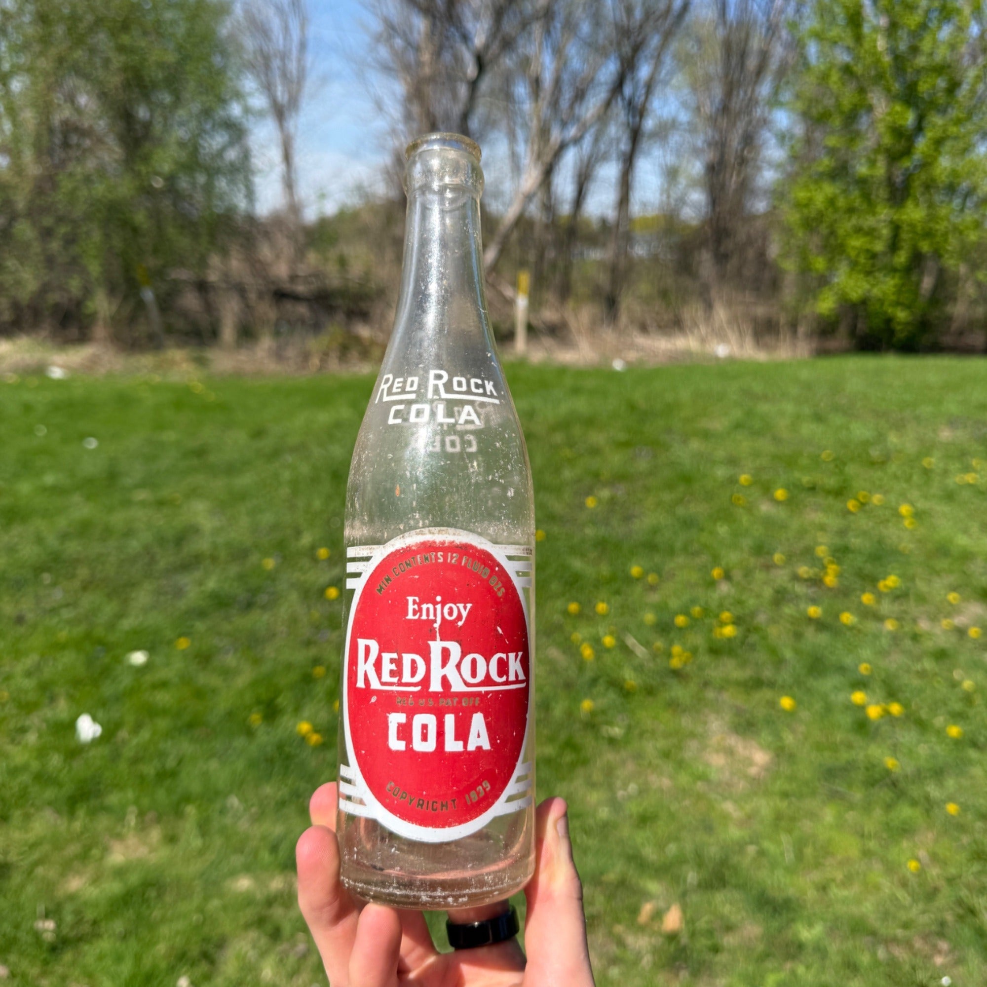 Vintage 1930s Red Rock Cola ACL Bottle Racine Wisconsin Fox Ice  12 Oz