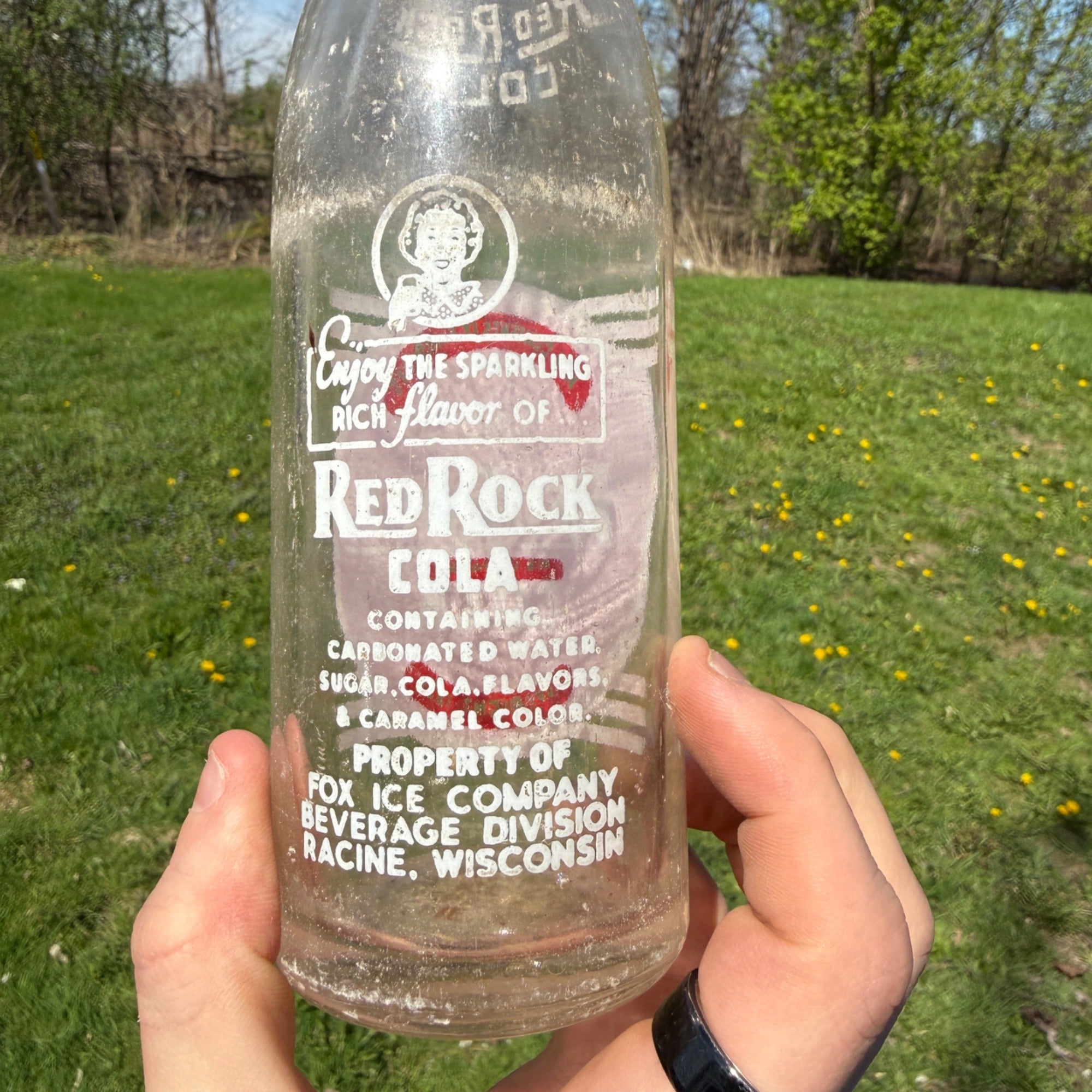 Vintage 1930s Red Rock Cola ACL Bottle Racine Wisconsin Fox Ice  12 Oz