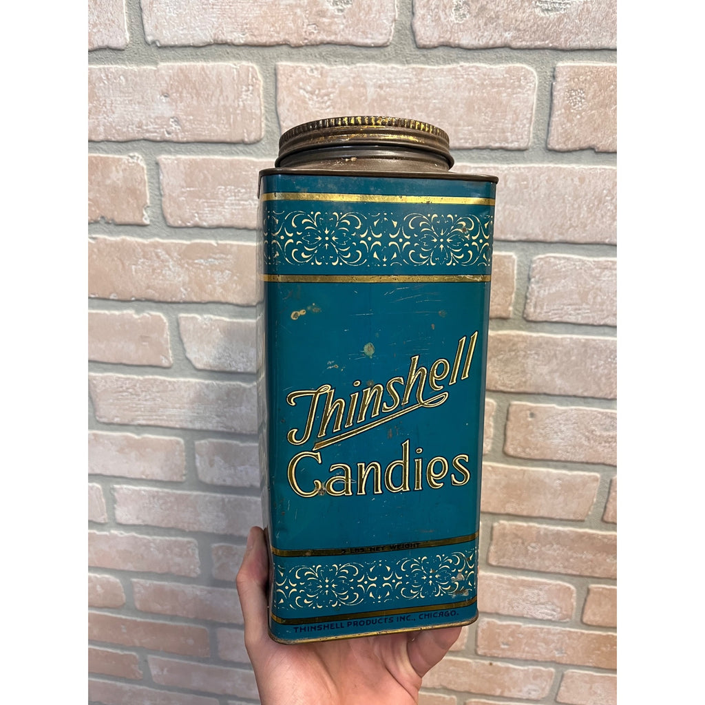 Vintage Early 1900s Thinshell Candies 5lb Country Store Advertising Tin Chicago