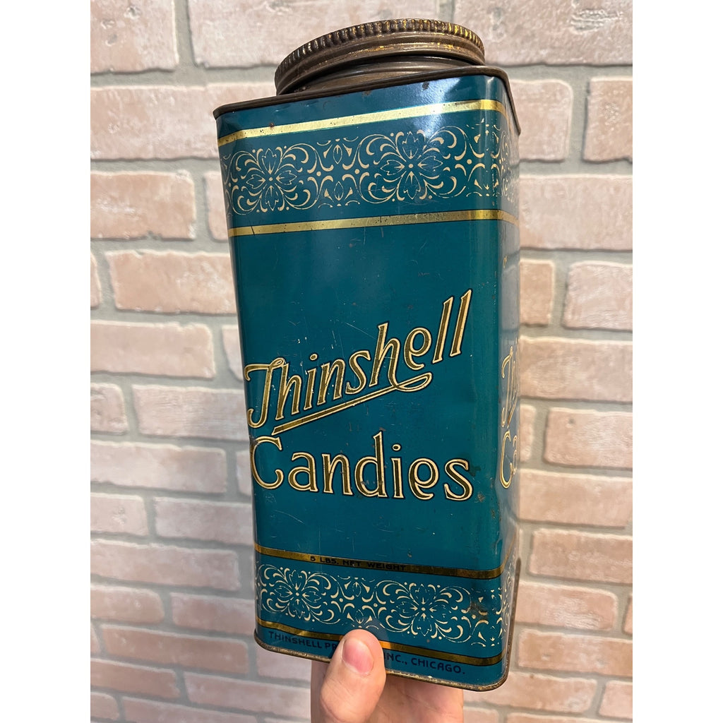 Vintage Early 1900s Thinshell Candies 5lb Country Store Advertising Tin Chicago