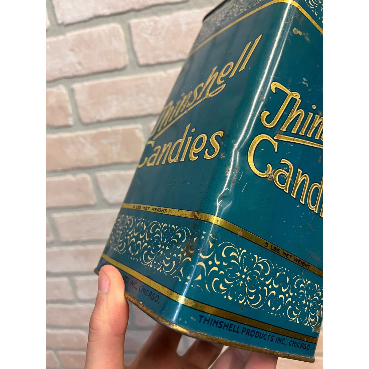 Vintage Early 1900s Thinshell Candies 5lb Country Store Advertising Tin Chicago