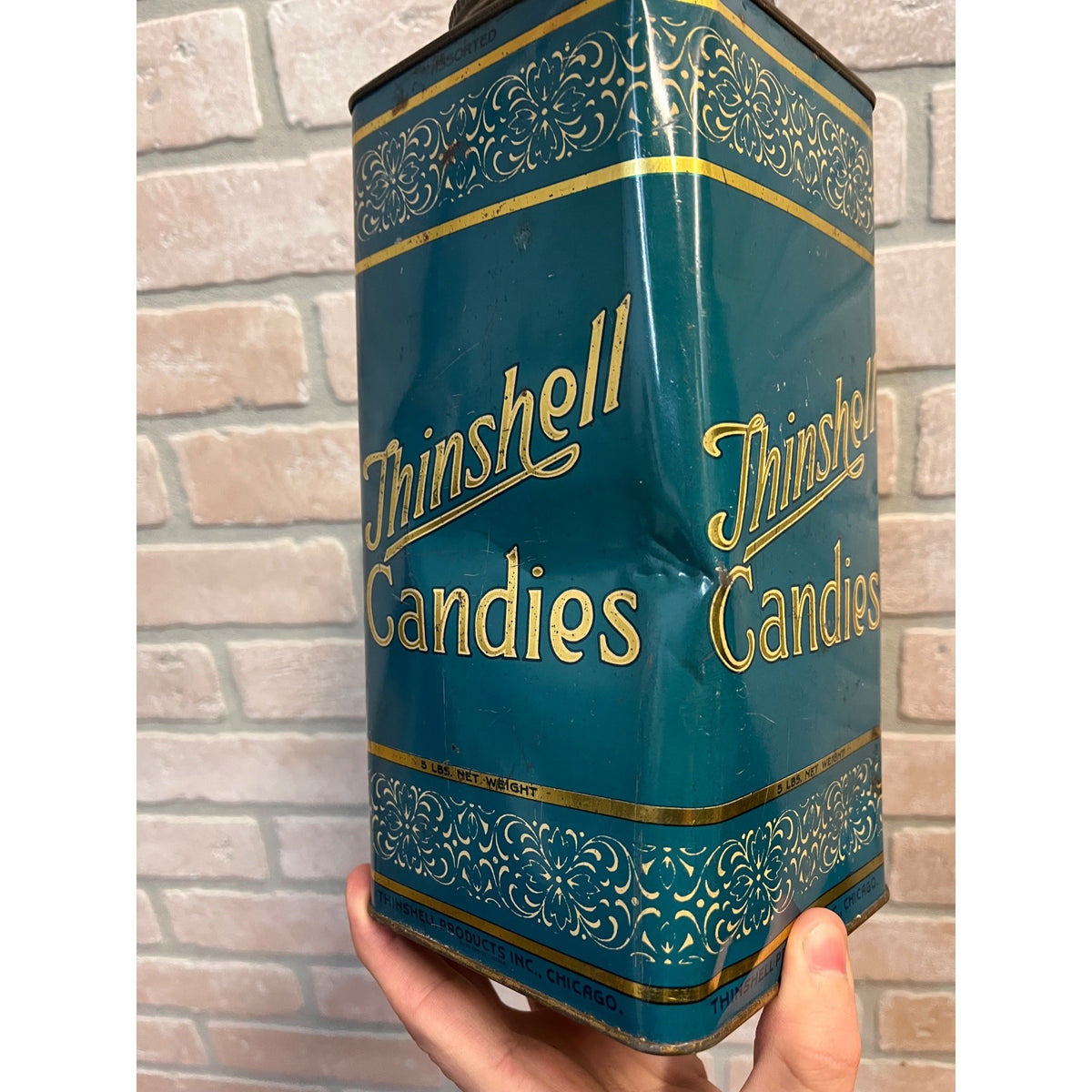 Vintage Early 1900s Thinshell Candies 5lb Country Store Advertising Tin Chicago