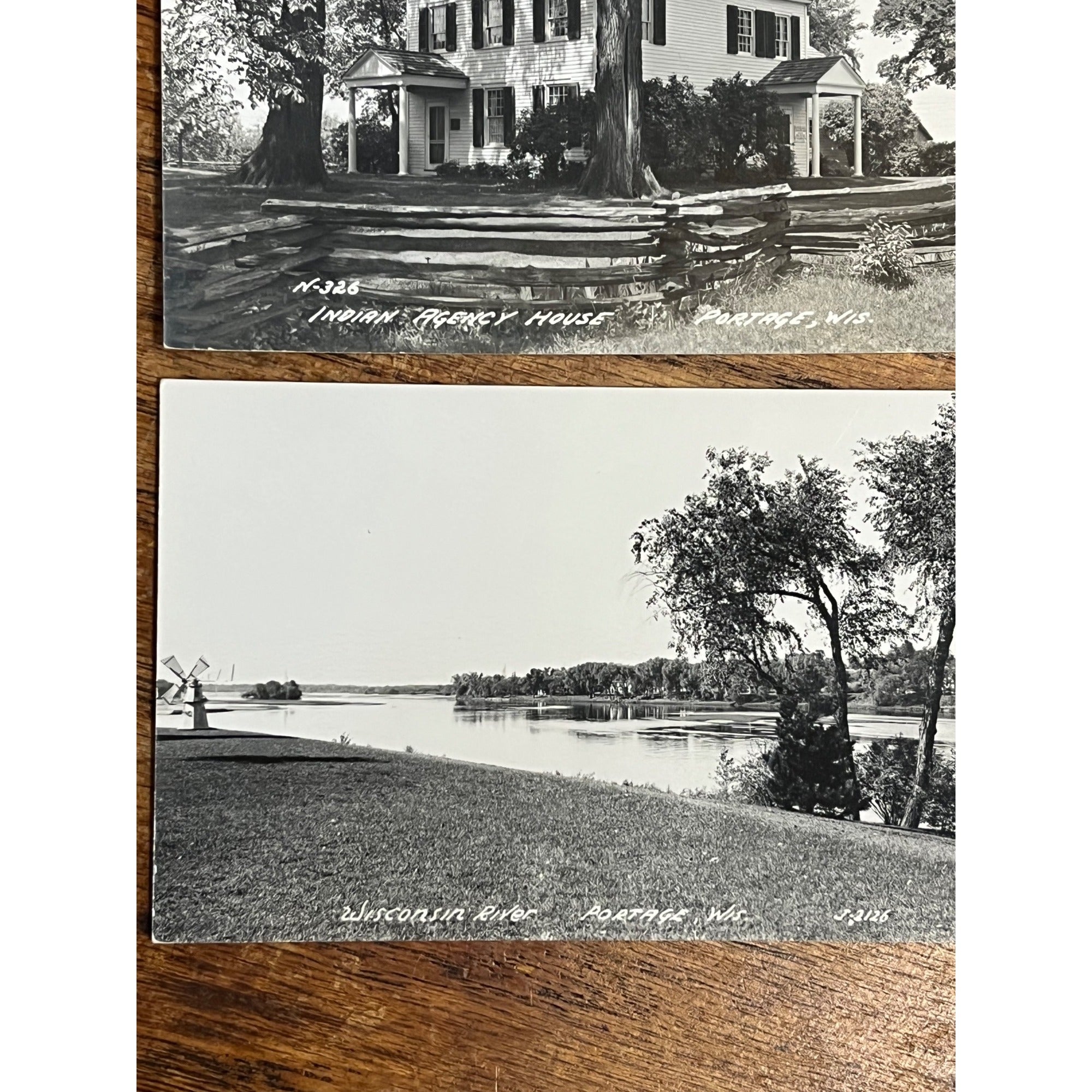 Vintage Indian Agency House Portage Wis RPPC Postcard + Wisconsin River 1940s