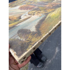 Vintage Original Oil on Canvas Landscape – Fall Trees, Mountain Lake, Waterfall & Rustic Cottage