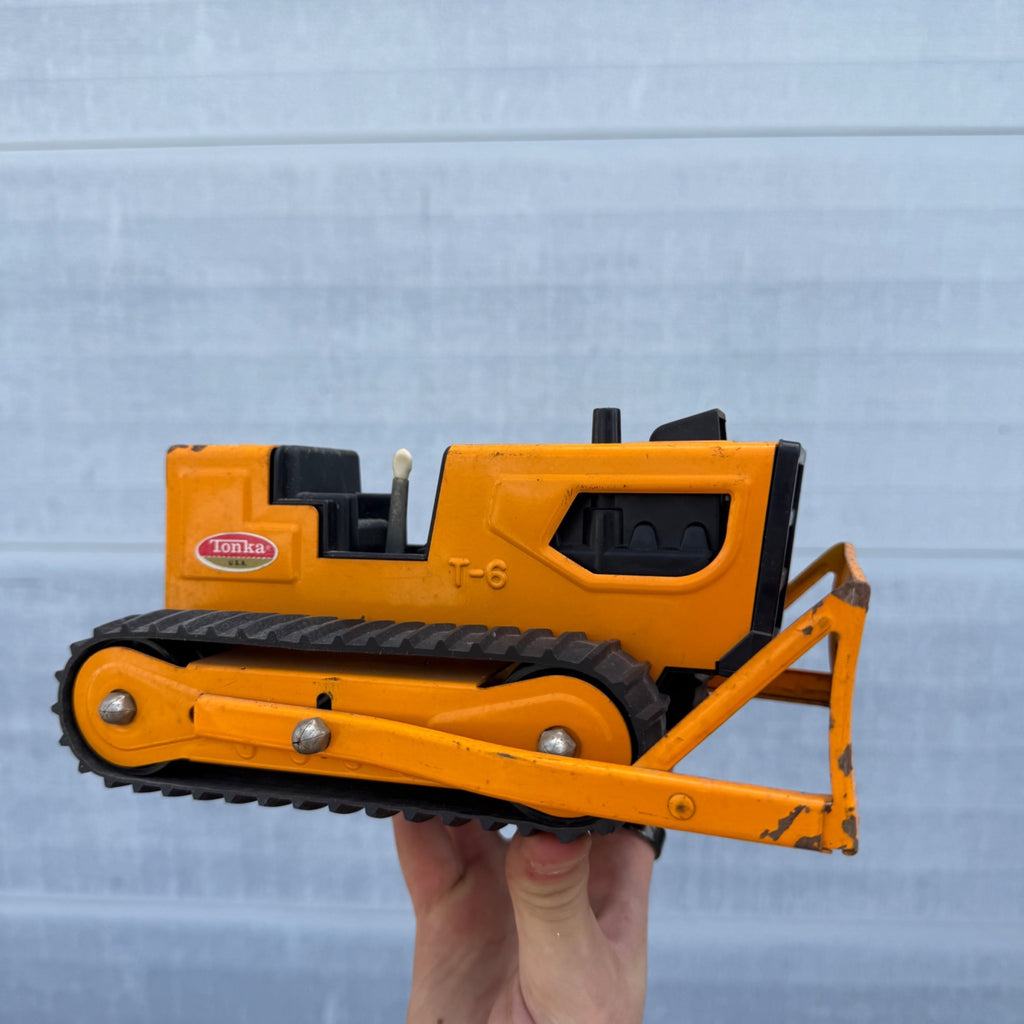 Vintage Tonka T-6 Bulldozer Pressed Steel Orange Construction Toy