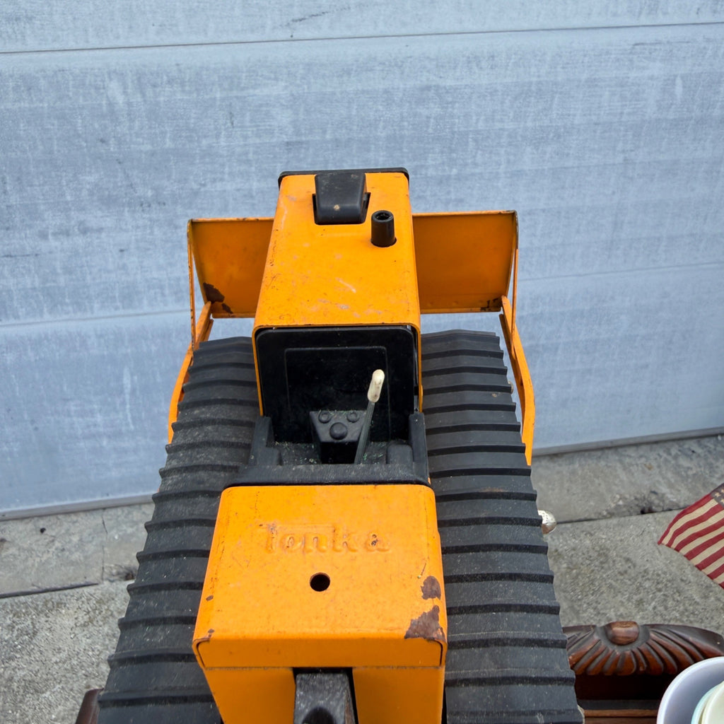 Vintage Tonka T-6 Bulldozer Pressed Steel Orange Construction Toy