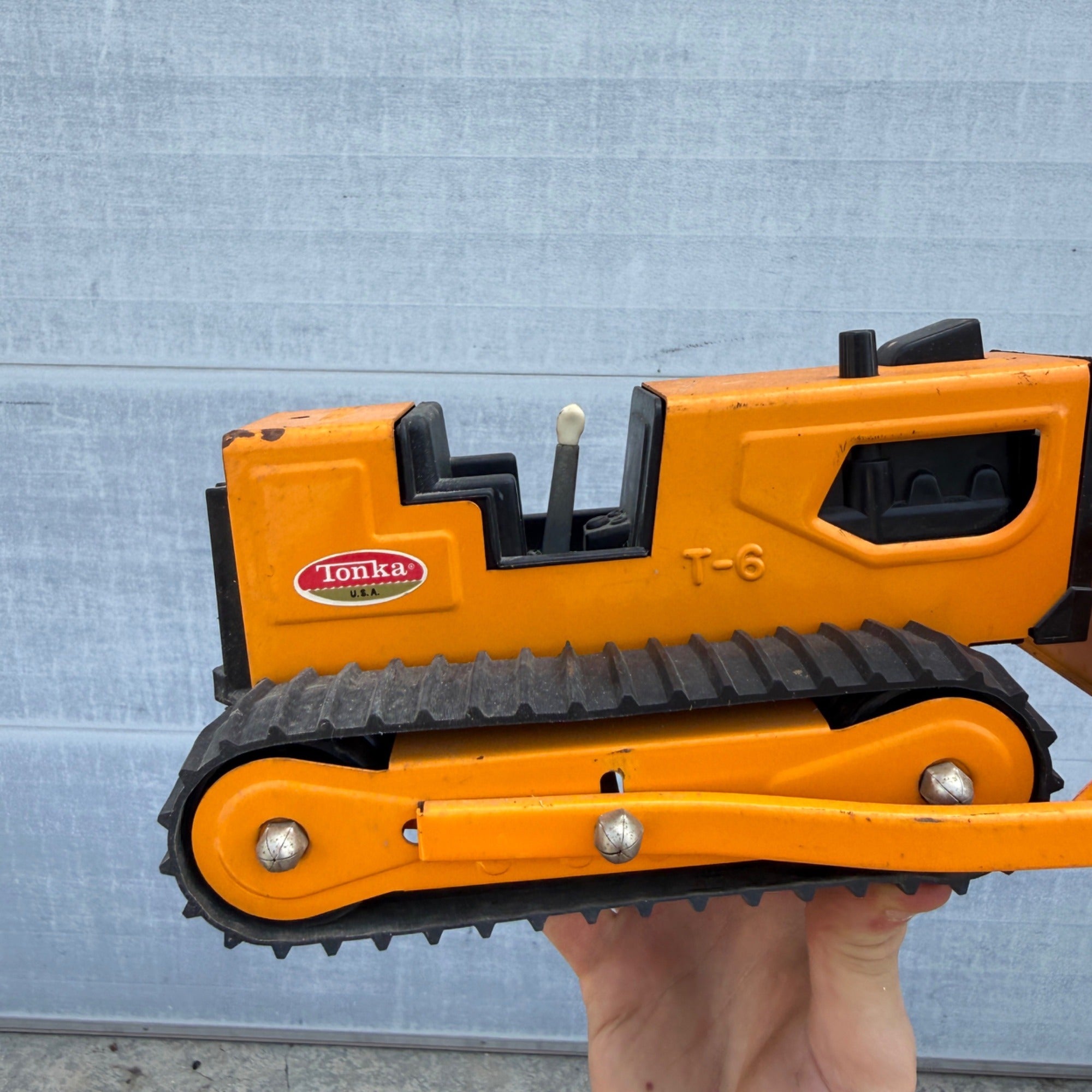 Vintage Tonka T-6 Bulldozer Pressed Steel Orange Construction Toy