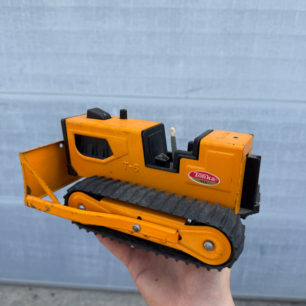 Vintage Tonka T-6 Bulldozer Pressed Steel Orange Construction Toy