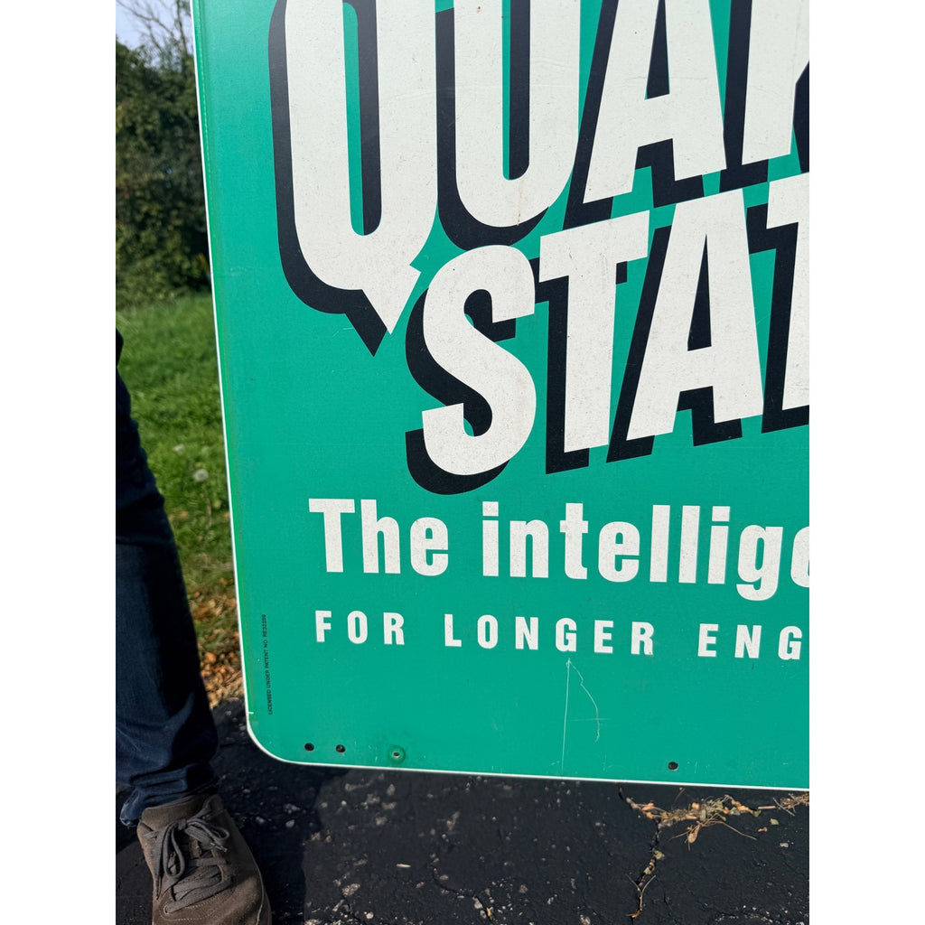 Vintage Quaker State Motor Oil Double-Sided Metal Tombstone Sign Advertising