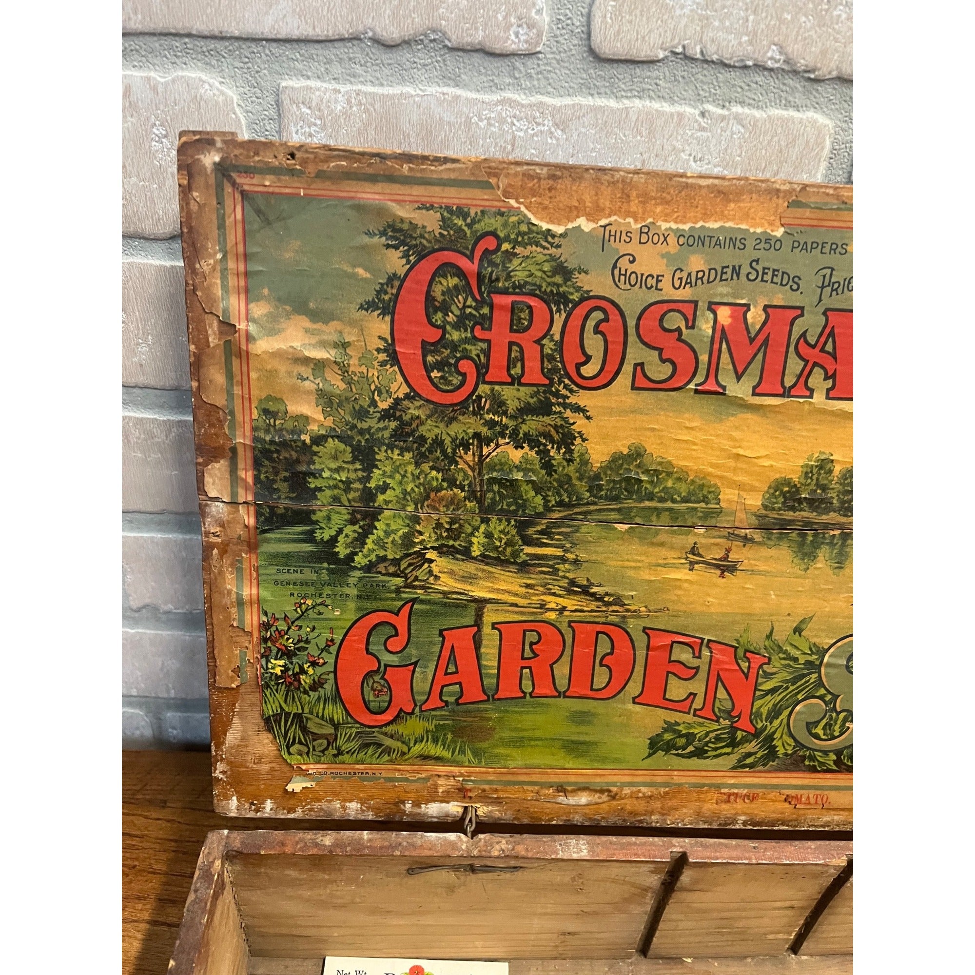Original Antique Crosman Bros Garden Seeds Display Box Rochester, NY Flowers