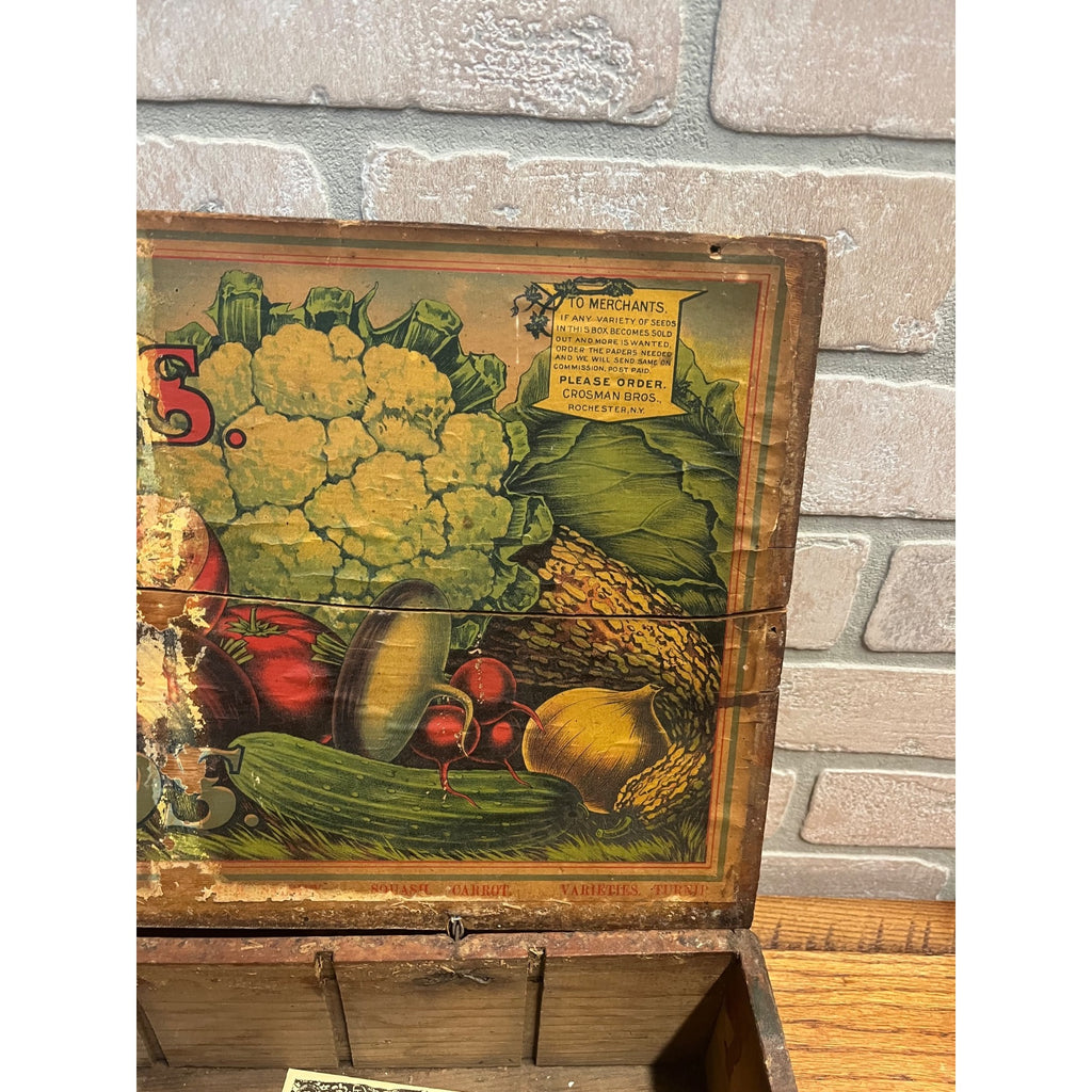 Original Antique Crosman Bros Garden Seeds Display Box Rochester, NY Flowers