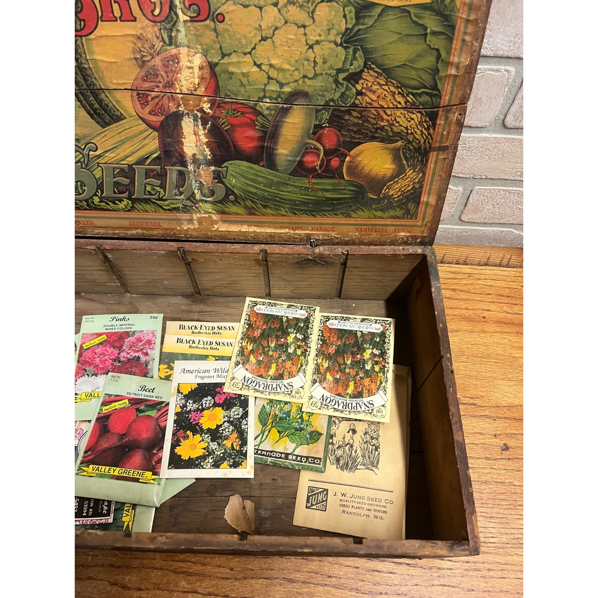 Original Antique Crosman Bros Garden Seeds Display Box Rochester, NY Flowers