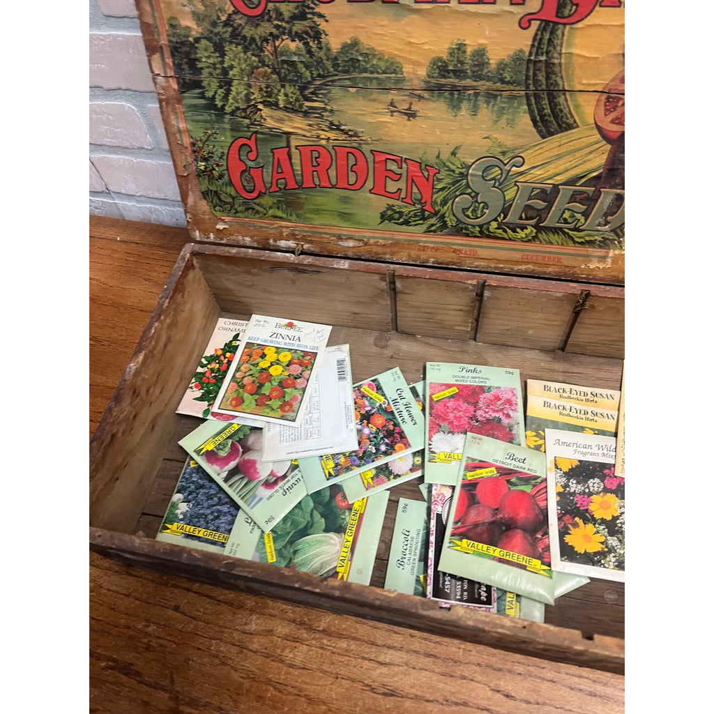 Original Antique Crosman Bros Garden Seeds Display Box Rochester, NY Flowers