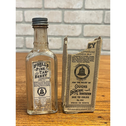 Antique 1920's Dr. Bell’s Pine Tar Honey Compound Medicine w/ Label & Box