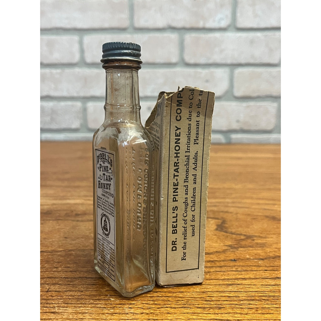 Antique 1920's Dr. Bell’s Pine Tar Honey Compound Medicine w/ Label & Box