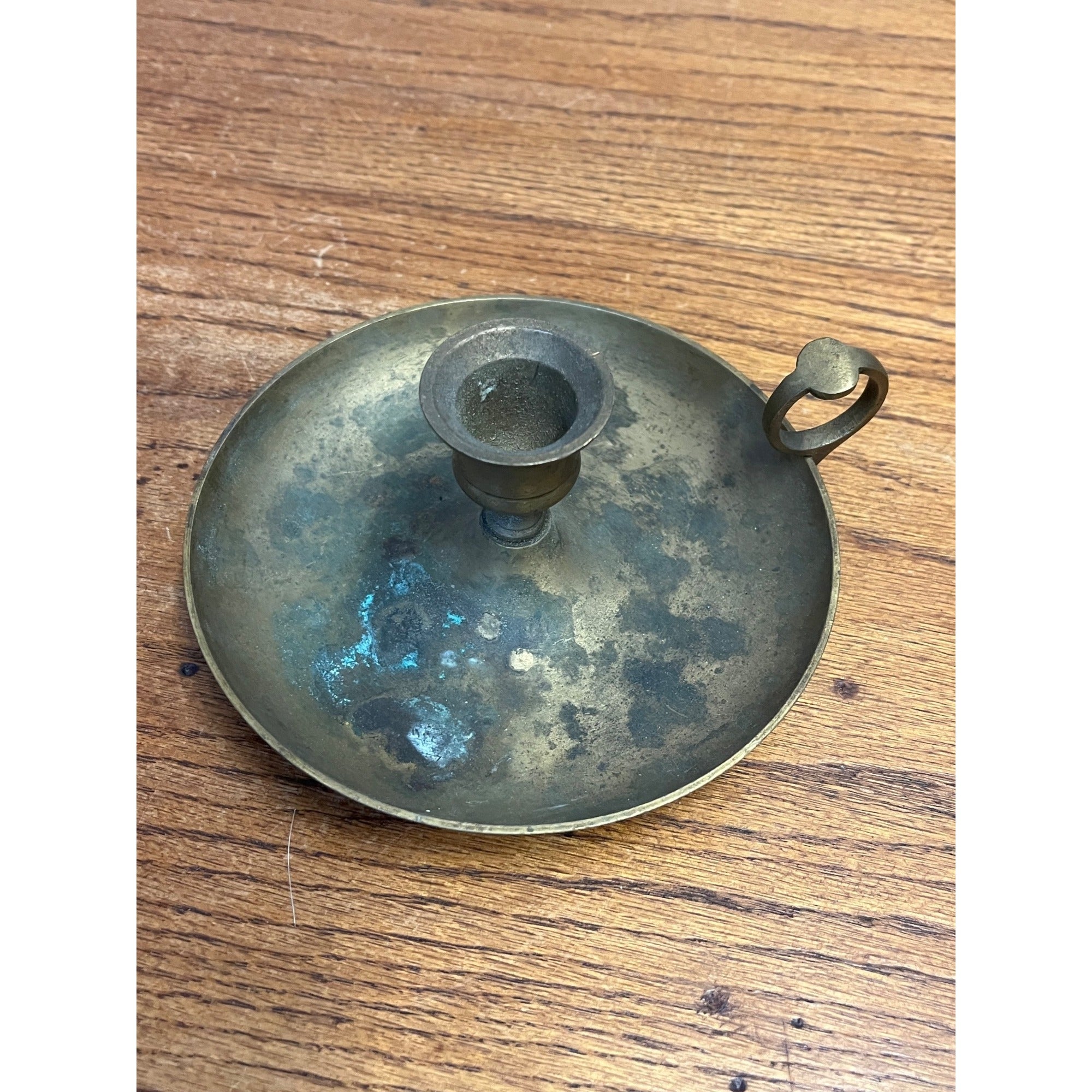 Antique Primitive Brass Candle Holder Finger Loop Farmhouse Country Colonial Decor