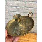 Antique Primitive Brass Candle Holder Finger Loop Farmhouse Country Colonial Decor