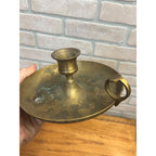 Antique Primitive Brass Candle Holder Finger Loop Farmhouse Country Colonial Decor