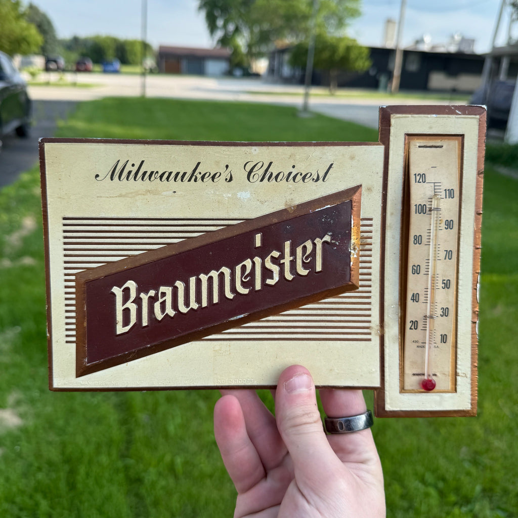 Vintage 1940s Braumeister Milwaukee's Choice Advertising Thermometer Sign